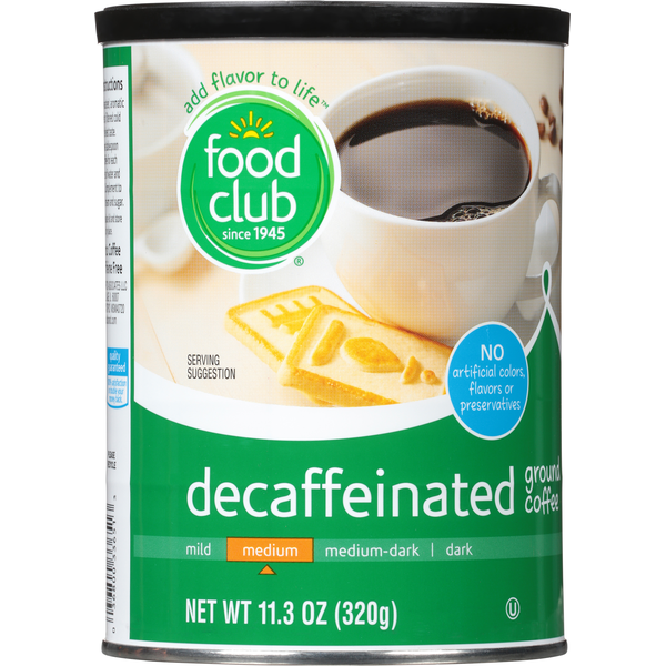 Food Club Coffee, Ground, Decaffeinated, Medium