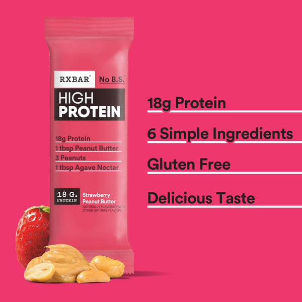 RXBAR High Protein Strawberry Peanut Butter Bars, Gluten Free, 5 Count