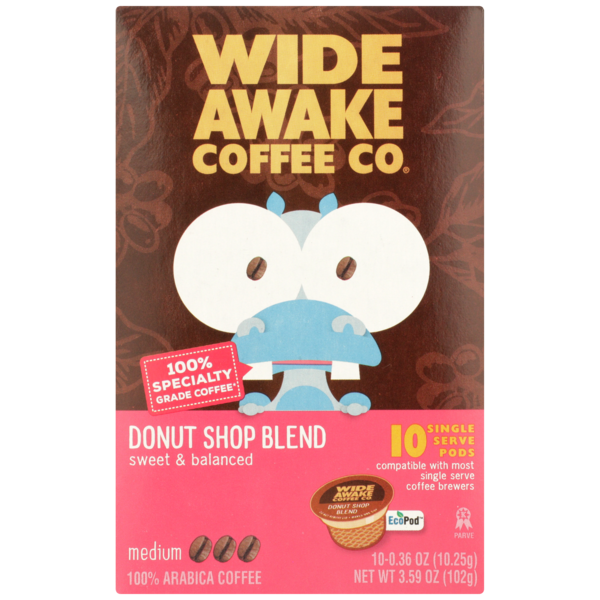 Wide Awake Medium Roast Donut Shop Blend 100% Arabica Coffee Single Serve Pods