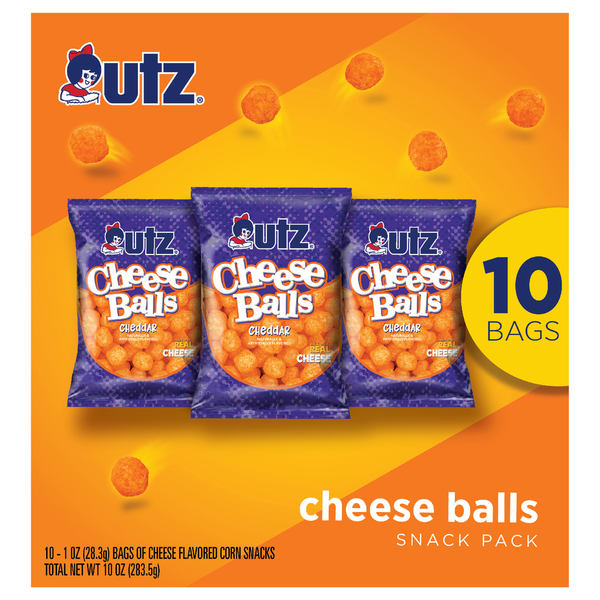 Utz Cheese Balls, Cheddar, Snack Pack
