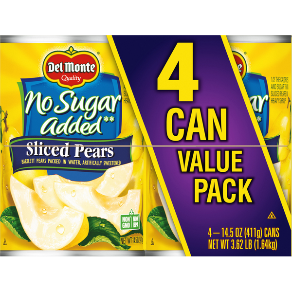Del Monte Sliced Pears, No Sugar Added, Value Pack