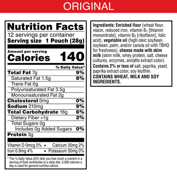 Cheez-It Original Cheese Crackers, Baked Snack Crackers, Grab n' Go, 12 Count