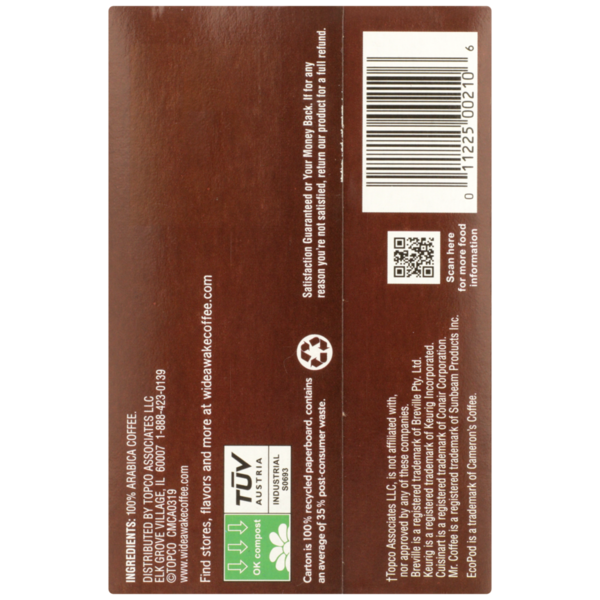 Wide Awake Medium Roast 100% Colombian 100% Arabica Coffee Single Serve Pods