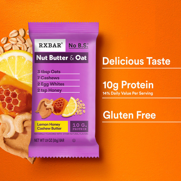 RXBAR Nut Butter and Oat Lemon Honey Cashew Butter Protein Bars, Protein Snacks, 5 Count