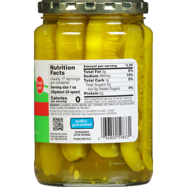 Food Club Pickles, Polish Dill, Spears