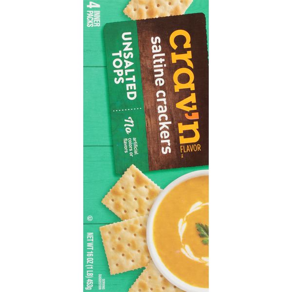 Crav'n Flavor Saltine Crackers, Unsalted Tops, 4 Inner Packs