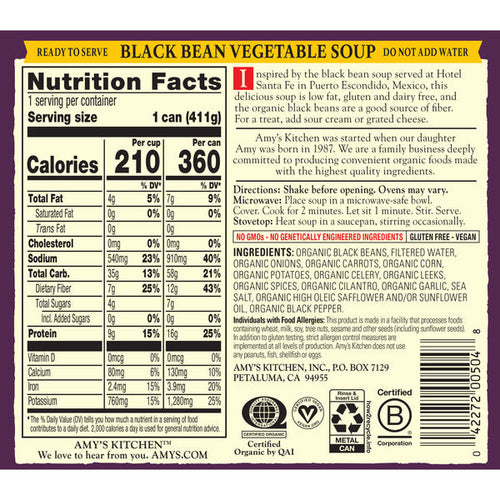 Amy's Kitchen Black Bean Vegetable Soup