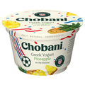 Chobani Nonfat Greek Yogurt Pineapple on the Bottom single-serve yogurt cup with pineapple flavor on a white background.
