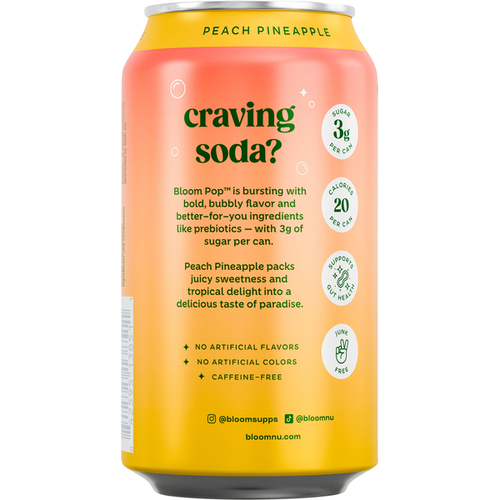 Bloom Pop Caffeine Free Peach Pineapple Prebiotic Soda