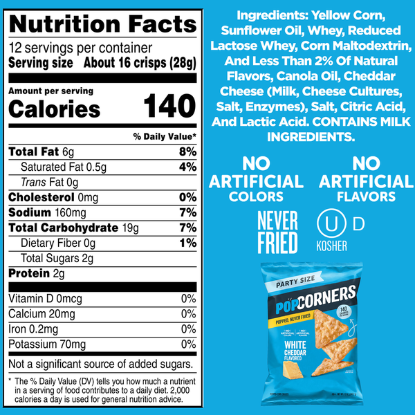 PopCorners Popped Corn Snacks White Cheddar Flavored