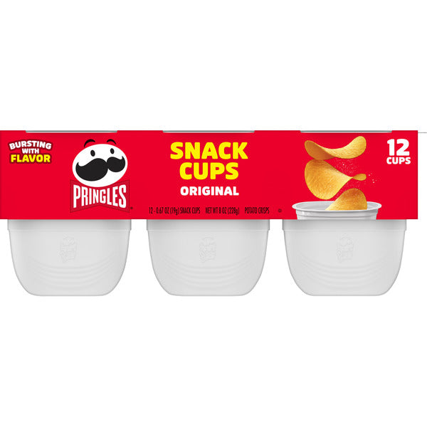 Pringles snack cups packaging with red label and white cups