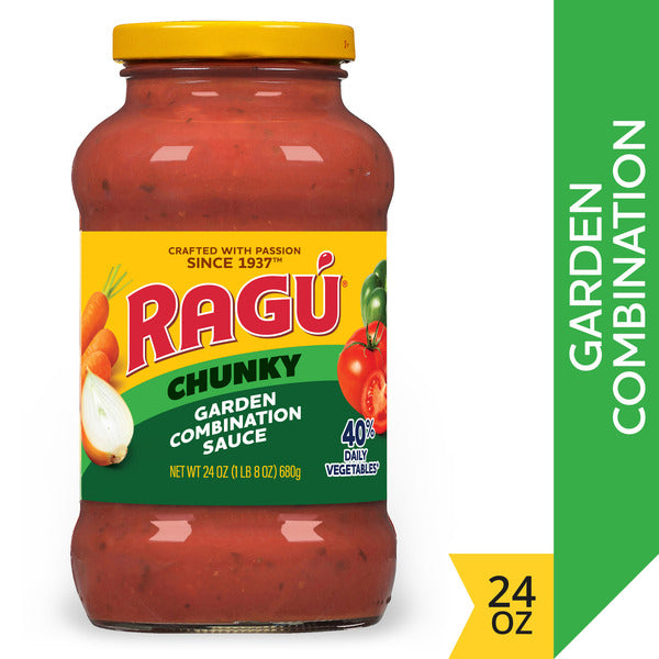 Ragu Chunky Garden Combination Pasta Sauce with Diced Tomatoes, Onions, Celery, Carrots, Zucchini, Green Bell Peppers, 24 oz