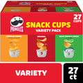Pringles snack cups variety pack box with three flavors displayed.