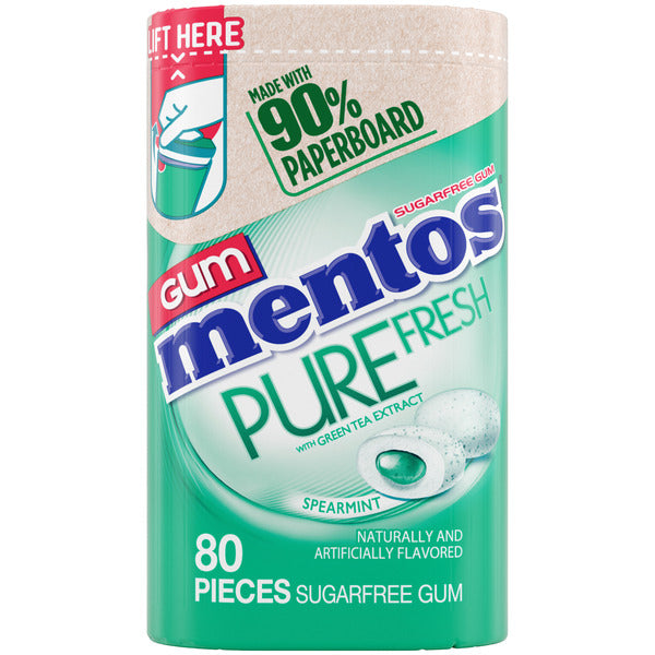 Mentos Gum Pure Fresh Spearmint, 80pc, Recyclable, 90% Paperboard Bottle