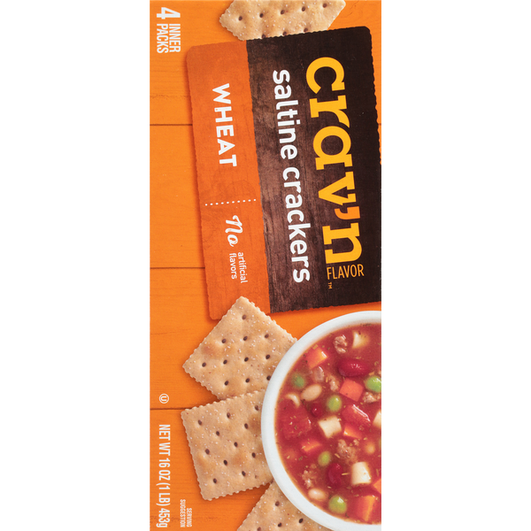 Crav'n Flavor Saltine Crackers, Wheat, 4 Inner Packs