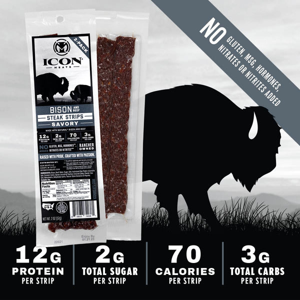 ICON Meats Bison & Beef Steak Strips - 2 oz - Savory