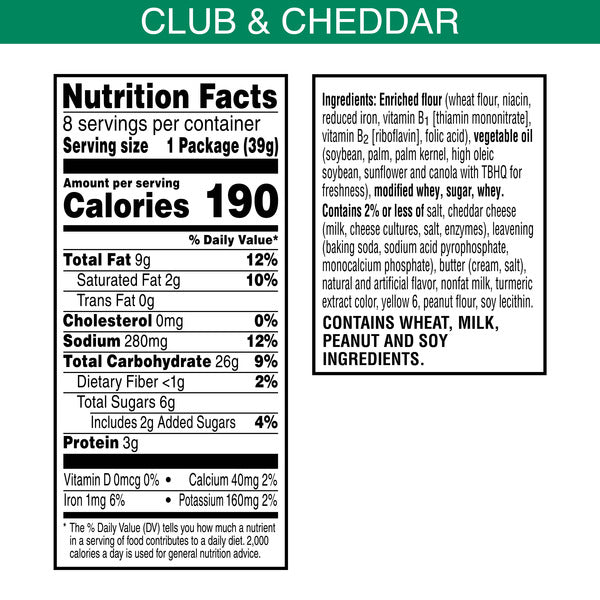 Keebler Club and Cheddar Sandwich Crackers, Lunch Snacks, 8 Count