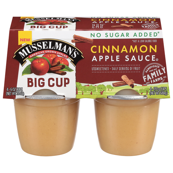Musselman's Apple Sauce, Cinnamon, Big Cup, No Sugar Added