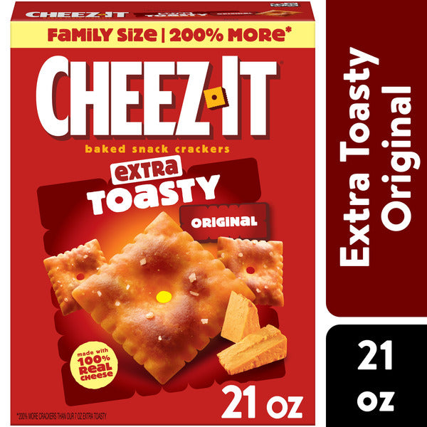 Cheez-It Extra Toasty Cheese Crackers, Baked Snack Crackers, Family Size, 21 oz