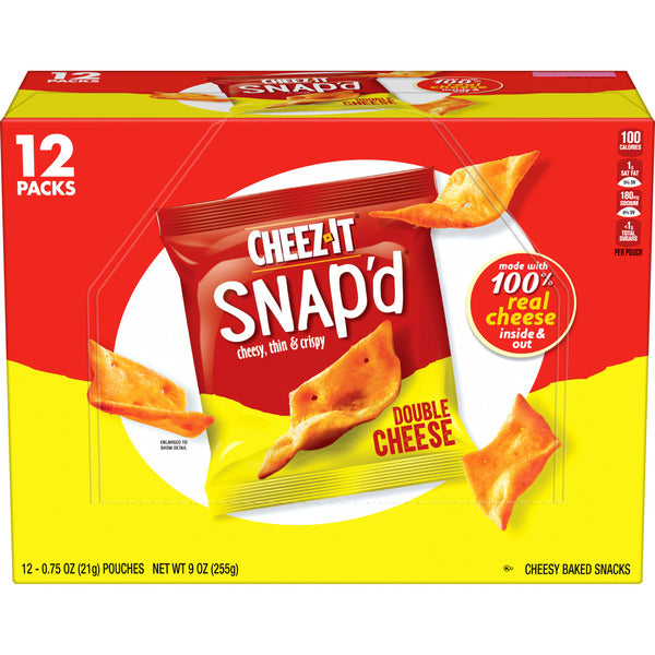 Cheez-It Snap'd Double Cheese Cracker Chips, Thin Crisps, 12 Packs