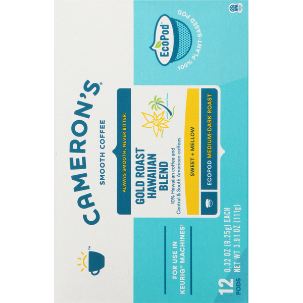 Cameron's Coffee, Smooth, Medium-Dark Roast, Gold Roast Hawaiian Blend, EcoPods