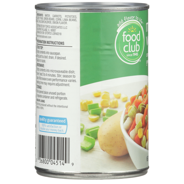 Food Club Mixed Vegetables Carrots, Potatoes, Celery, Peas, Green Beans, Corn & Lima Beans