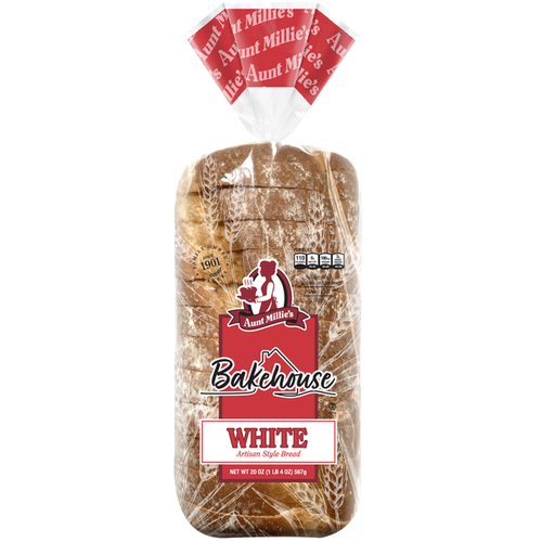 Bag of house white bread with a red flag on top