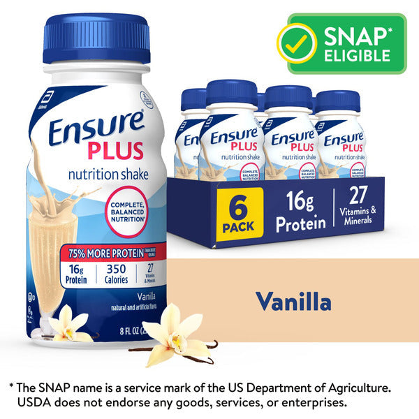 Ensure Plus Vanilla Nutrition Shake /Meal Replacement Shake / 8 fl oz - 6 Pack
