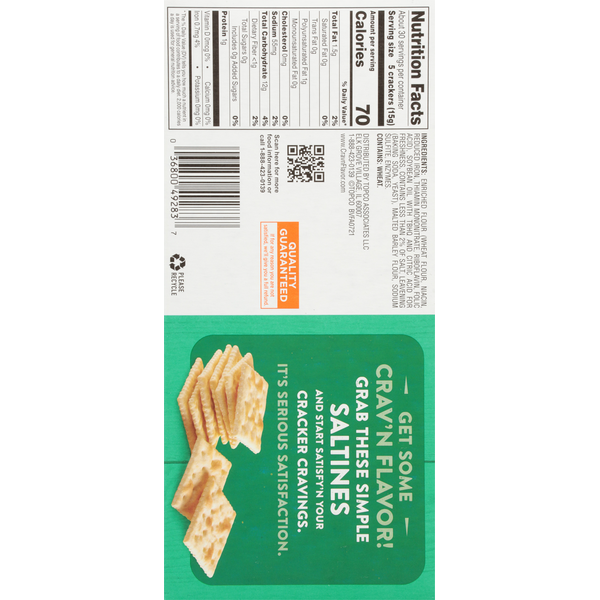 Crav'n Flavor Saltine Crackers, Unsalted Tops, 4 Inner Packs