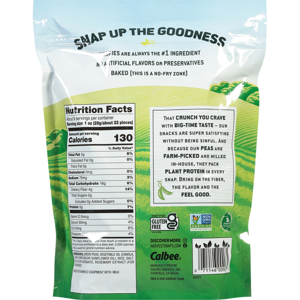 Harvest Snaps Green Pea Snacks, Lightly Salted, Baked, Sharing Size
