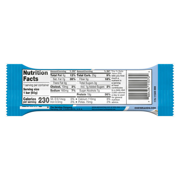 ONE HERSHEY'S Cookies 'n' Creme Flavored Protein Bar, 2.12 oz