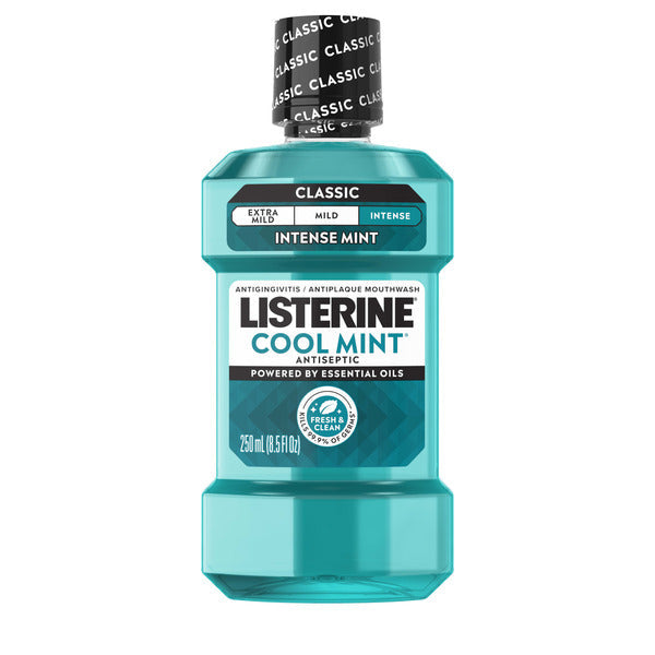 Listerine Cool Mint Intense Antiseptic Mouthwash for Bad Breath, 250 mL
