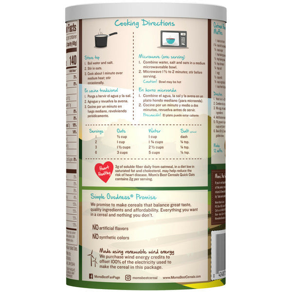 Mom's Best Quick Oats Oatmeal Canister