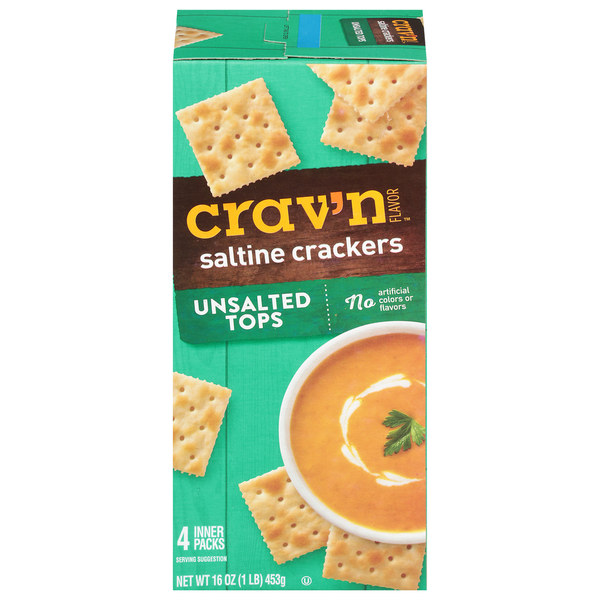 Crav'n Flavor Saltine Crackers, Unsalted Tops, 4 Inner Packs