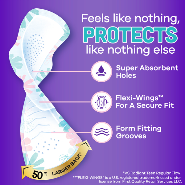 Always Radiant Teen Pads, Size 4, Overnight, with Wings