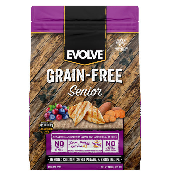 EVOLVE Grain Free Senior Dog Food, Chicken, Sweet Potato and Berries