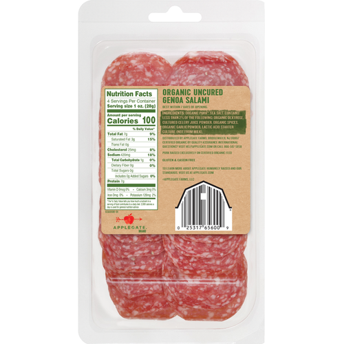 Applegate Organic Uncured Genoa Salami Sliced