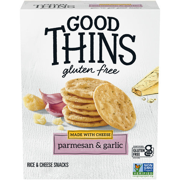 GOOD THINS Parmesan & Garlic Rice & Cheese Snacks Gluten Free Crackers, Snack Crackers