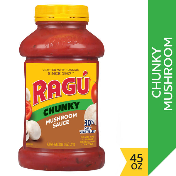 Ragu Chunky Super Chunky Mushroom Pasta Sauce with Hearty Mushrooms, Diced Tomatoes, 45 oz