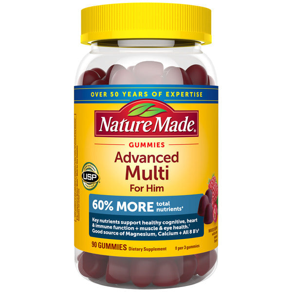 Nature Made Advanced Multivitamin Gummies For Him, Mens Multivitamin Gummies with Magnesium Citrate, Calcium & B Vitamins, Daily Support, 90 Gummies, 30 Day Supply