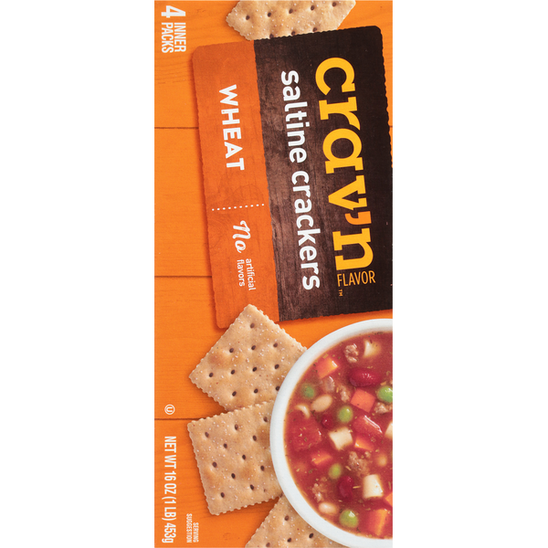 Crav'n Flavor Saltine Crackers, Wheat, 4 Inner Packs