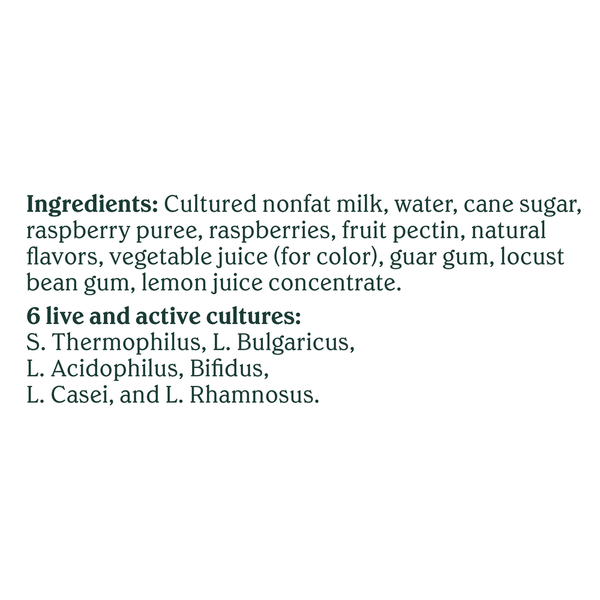 List of ingredients and live active cultures on a white background