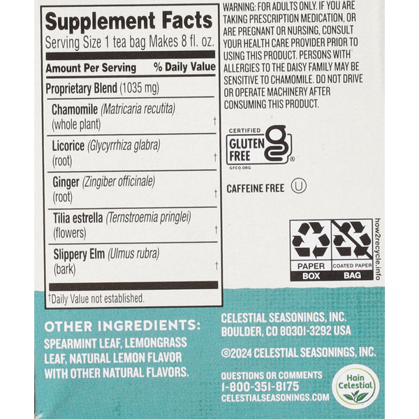 Celestial Seasonings Wellness Tea, Caffeine Free, Throat Tamer, Tea Bags