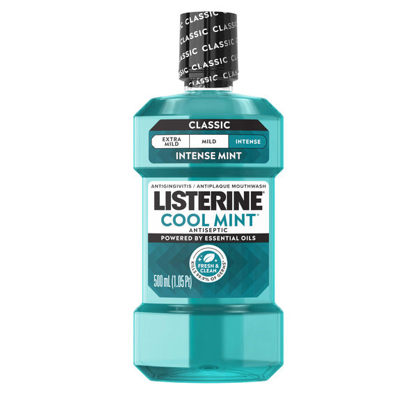 Listerine Cool Mint Intense Antiseptic Mouthwash for Bad Breath, 500 mL