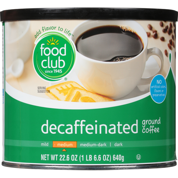 Food Club Coffee, Ground, Decaffeinated, Medium