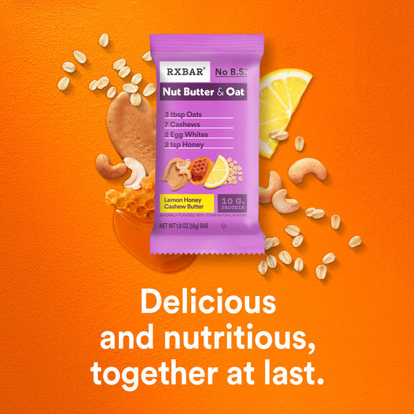 RXBAR Nut Butter and Oat Lemon Honey Cashew Butter Protein Bars, Protein Snacks, 5 Count