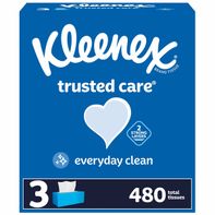 Kleenex Trusted Care Facial Tissues 2 Pack flat boxes, soft and strong everyday facial tissues for home, office, allergy season, colds, and daily use.
