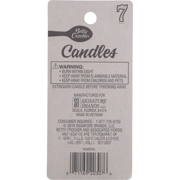 Betty Crocker Birthday Candle, Numeral 7, 3 Inch