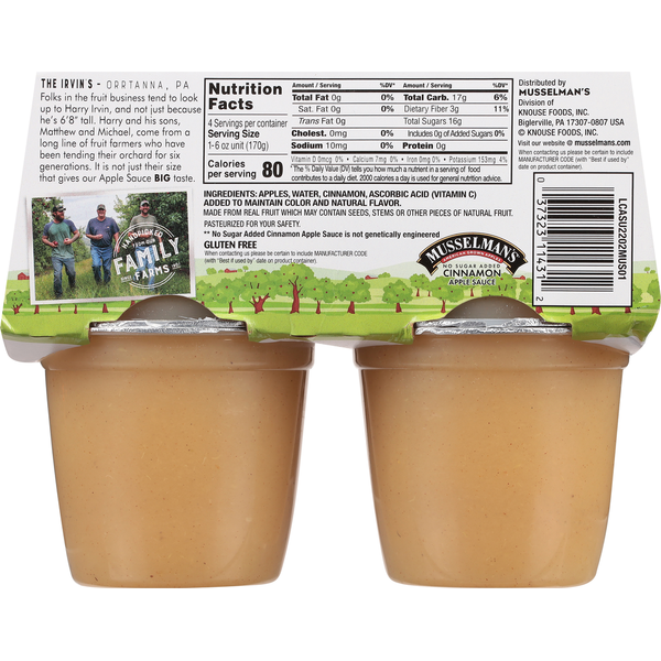 Musselman's Apple Sauce, Cinnamon, Big Cup, No Sugar Added