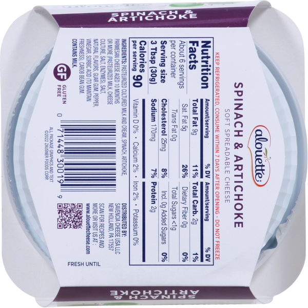 Alouette Soft Spreadable Cheese, Spinach & Artichoke